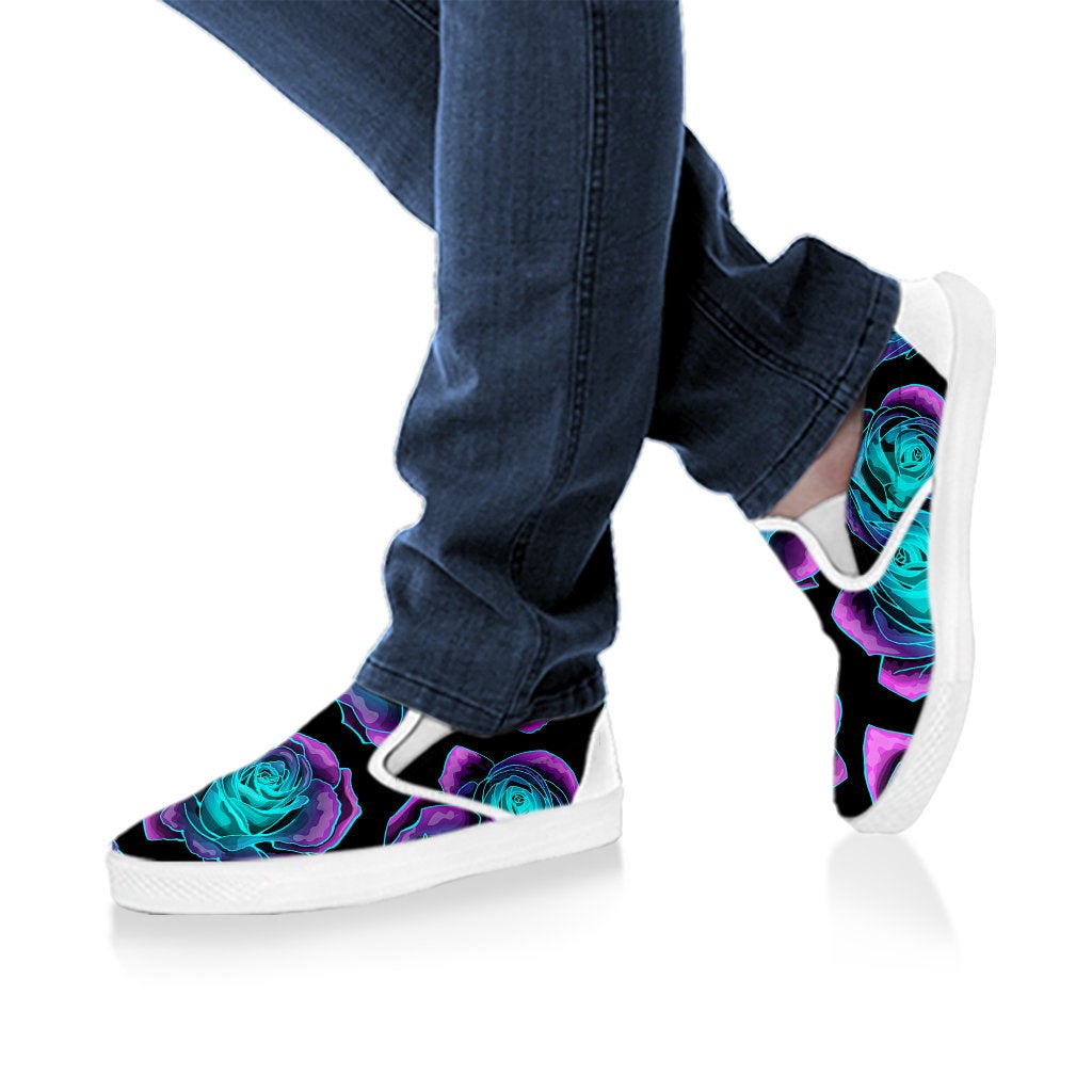 Neon Pink Roses Slip On Shoes