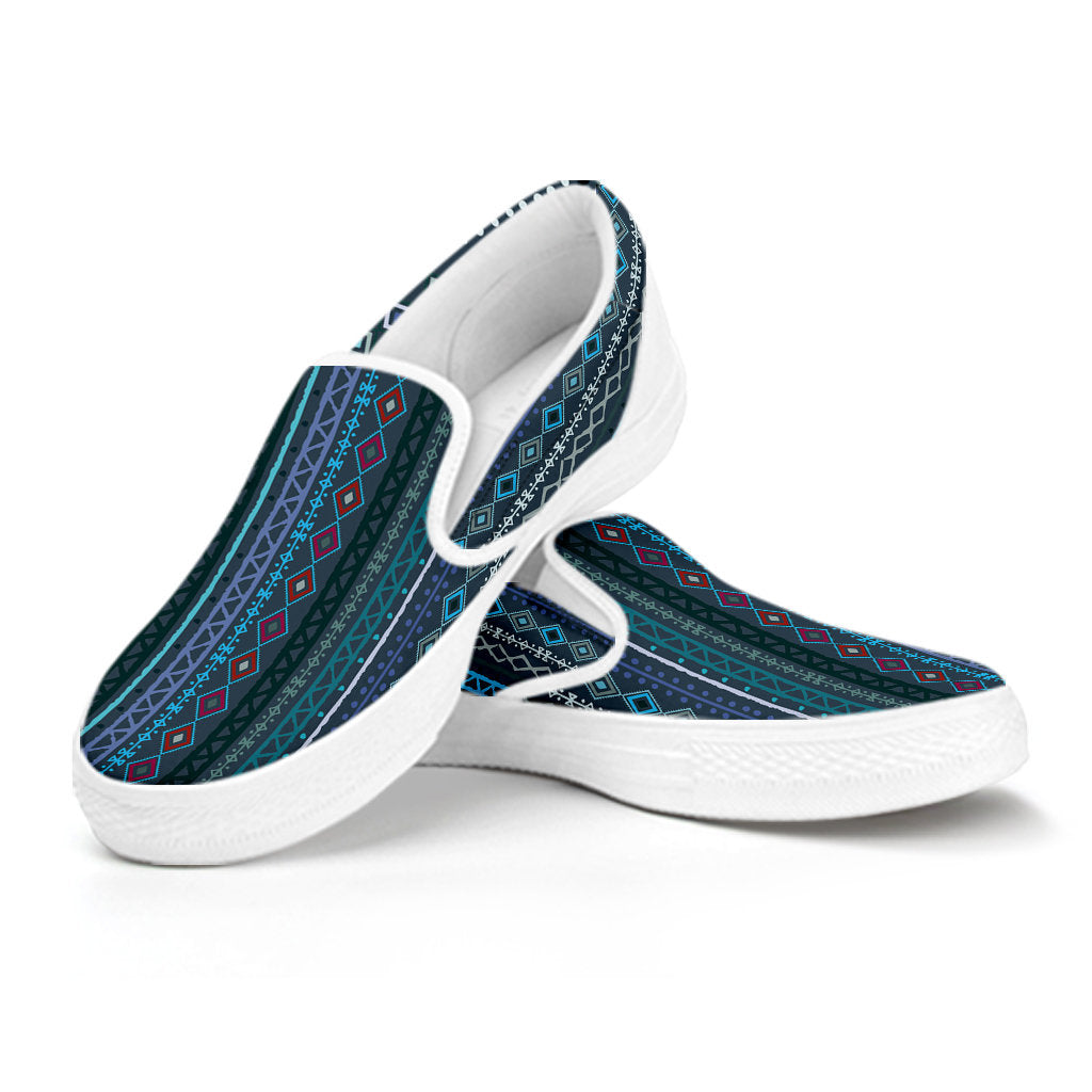 Blue Boho Chic Bohemian Stripes Slip On Shoes