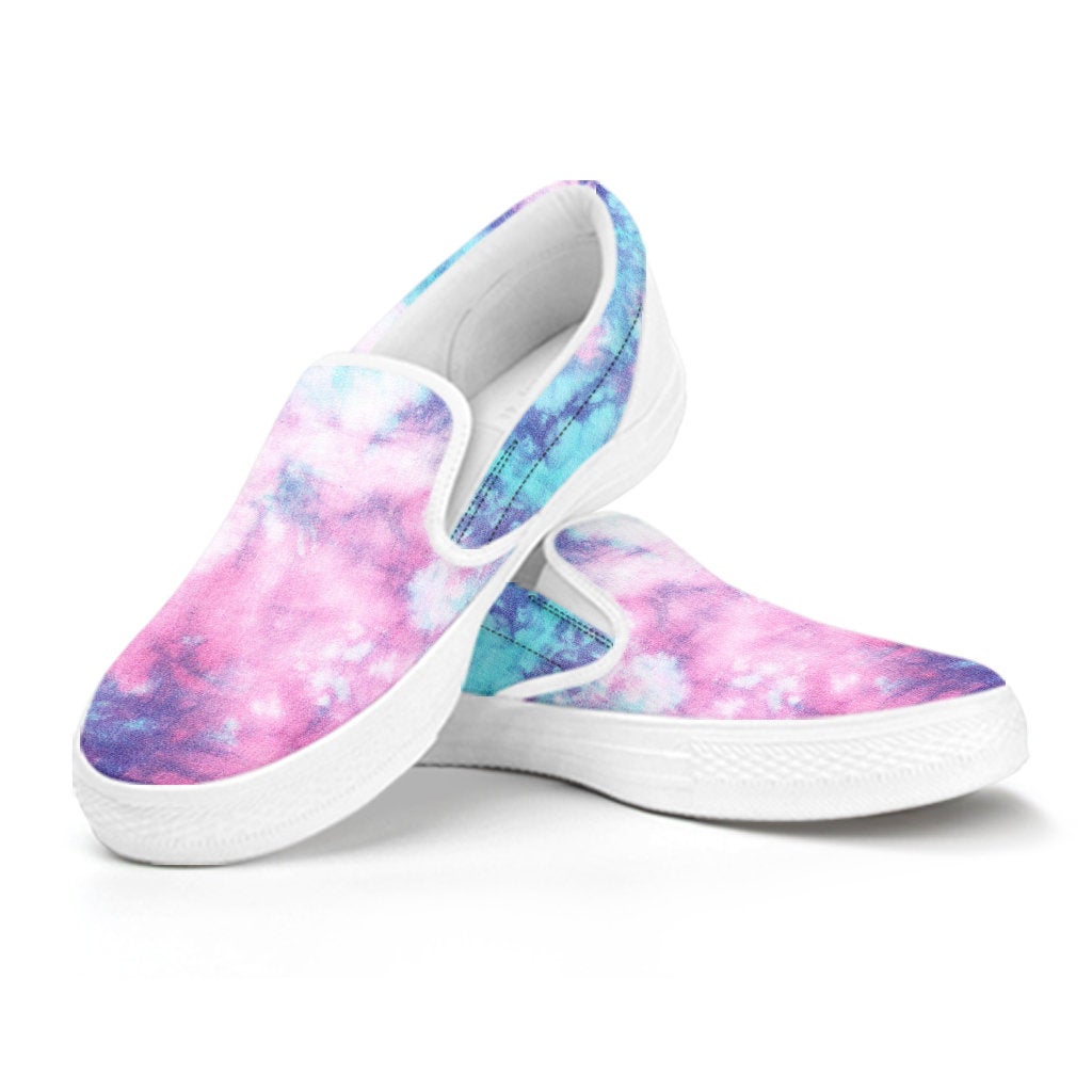Blue & Pink Cotton Candy Tie Dye Print Slip On Shoes