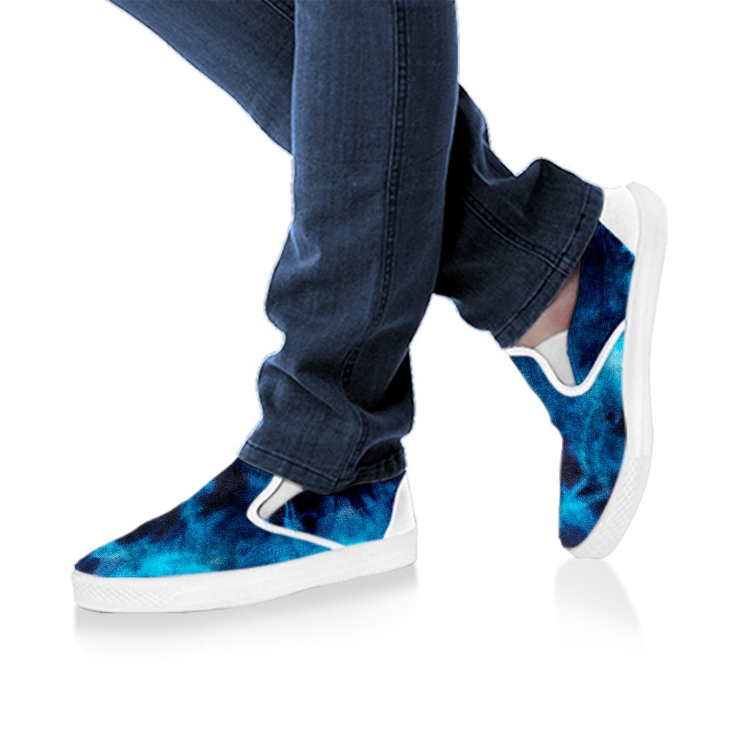 Blue Tie Dye Grunge Print Slip On Shoes