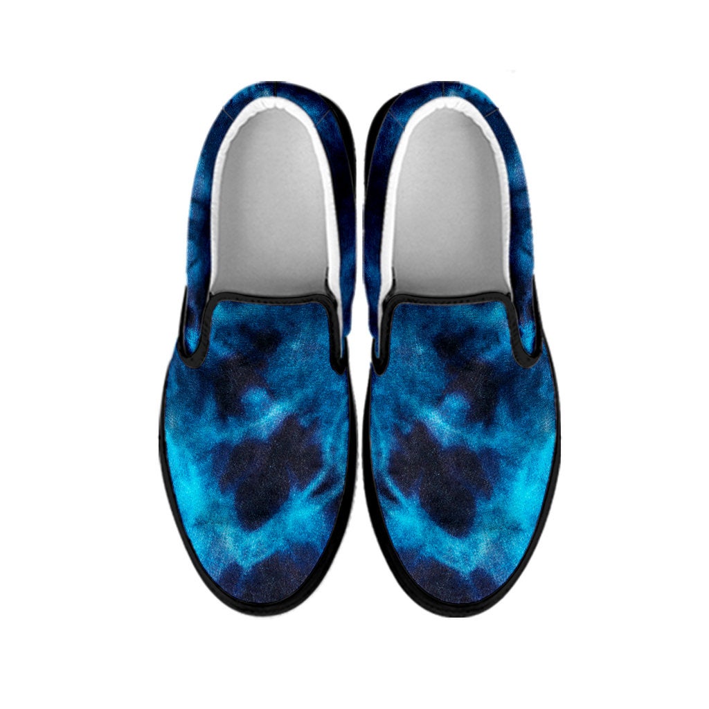 Blue Tie Dye Grunge Print Slip On Shoes