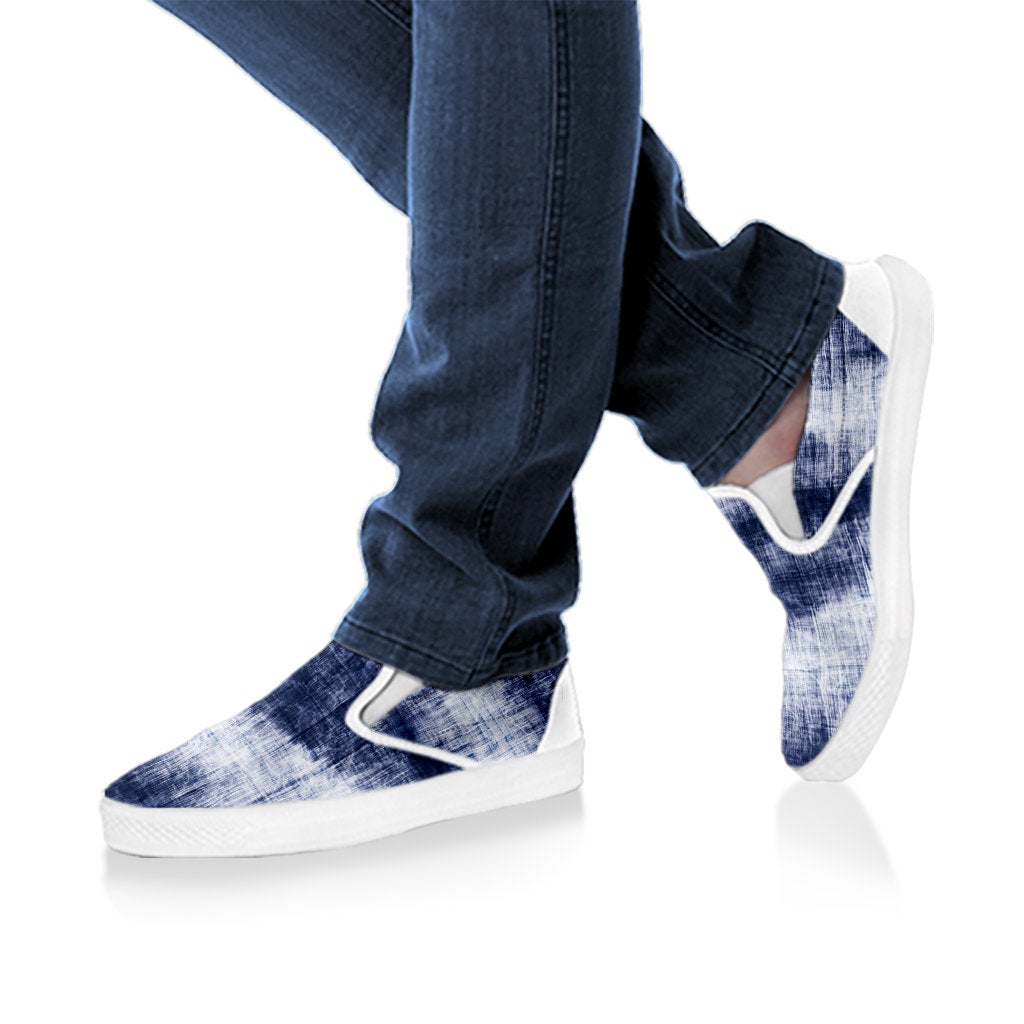 Denim Blue Abstract Slip On Shoes