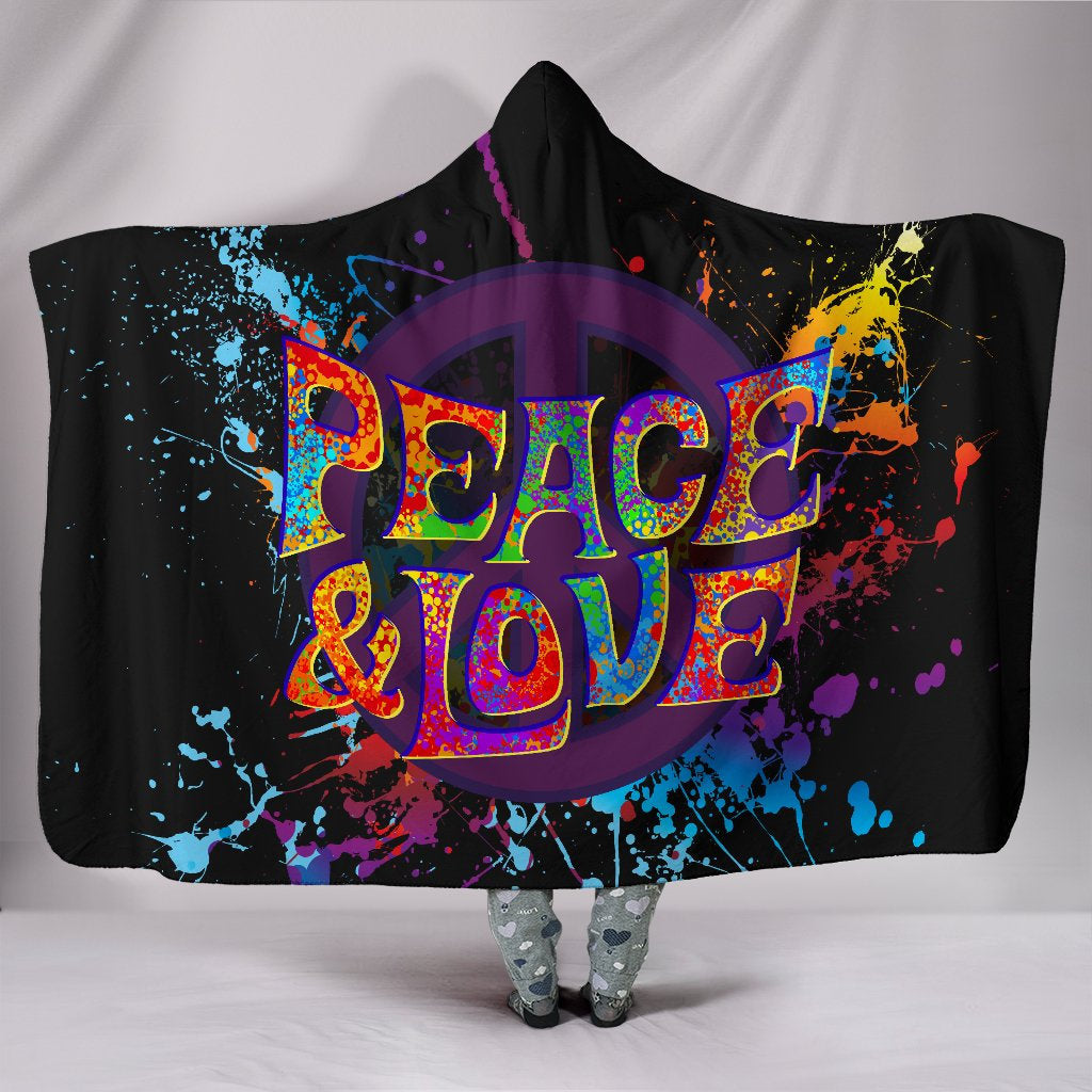 Colorful Peace & Love Abstract Art Hooded Blanket