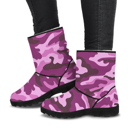 Purple Camouflage Faux Fur Boots