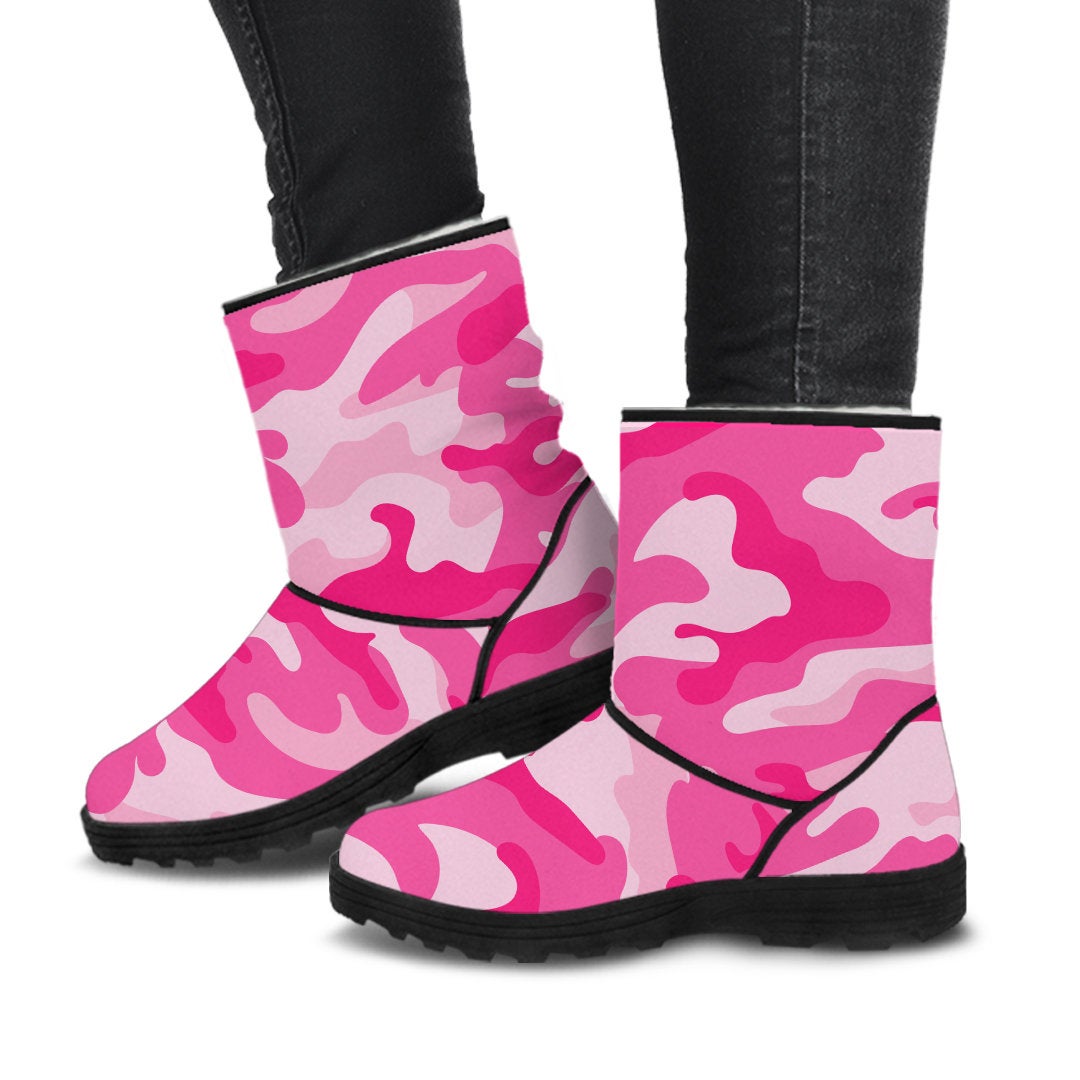 Pink Camouflage Faux Fur Boots