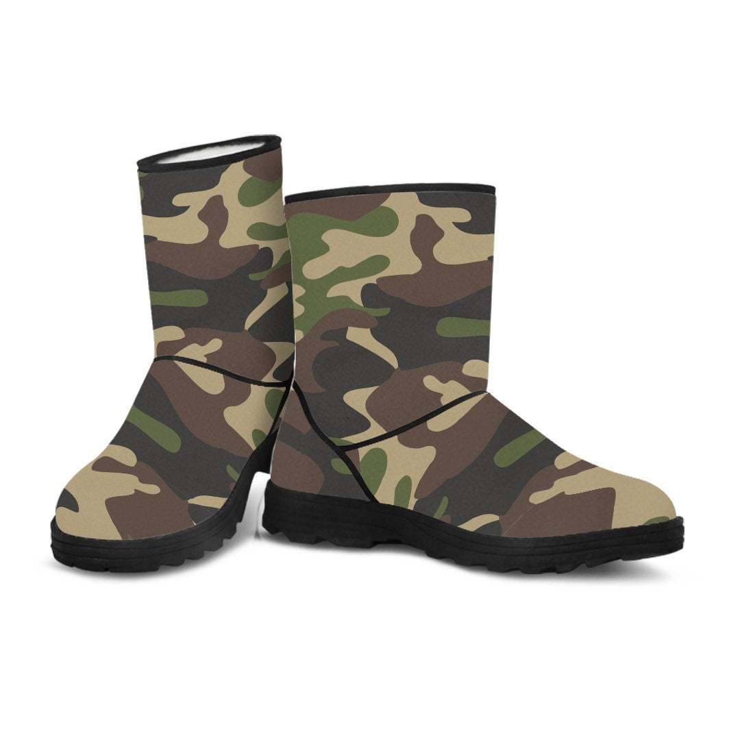 Army Green Camouflage Faux Fur Boots