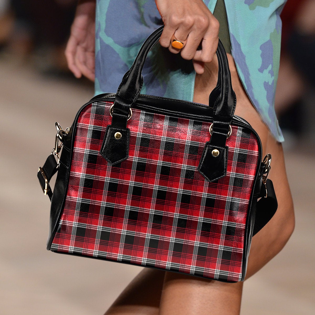 Red Plaid Shoulder Handbag