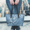 Grey Abstract Floral Outline Leather Tote Bag