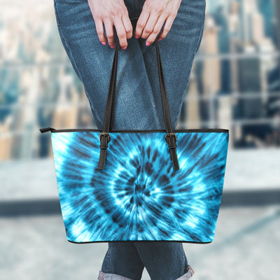 Blue Tie Dye Leather Tote Bag