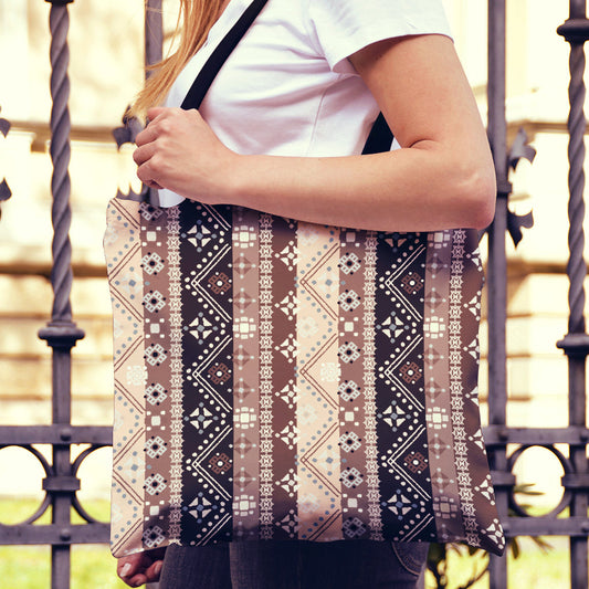Brown Boho Ethnic Canvas Tote Bag