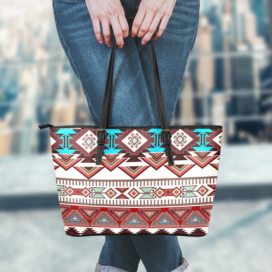 Brown Boho Aztec Leather Tote Bag