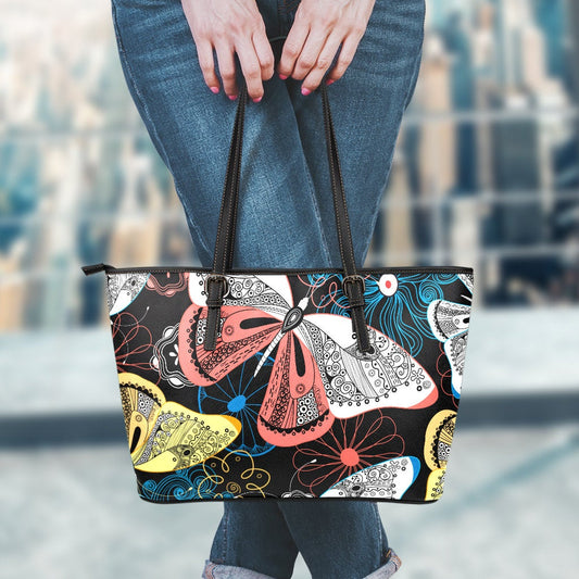 Colorful Butterflies Decor Leather Tote Bag