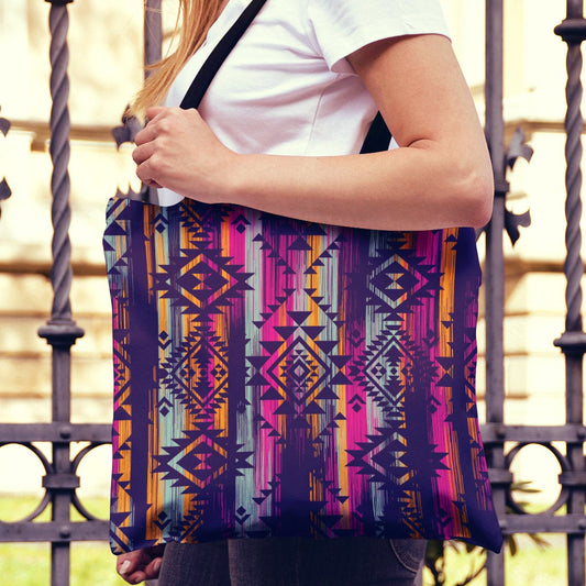 Colorful Boho Aztec Streaks Canvas Tote Bag
