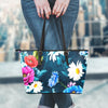 Colorful Flowers Leather Tote Bag