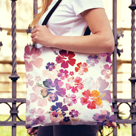 Colorful Aloha Flowers Canvas Tote Bag