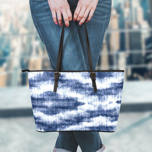 Denim Blue Abstract Leather Tote Bag
