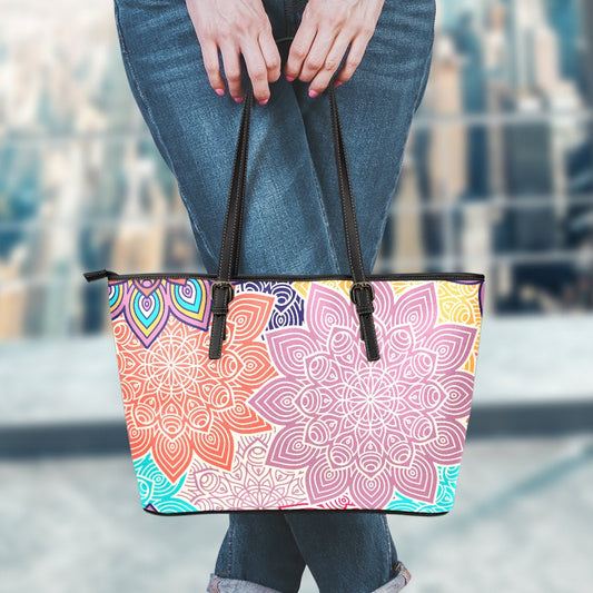 Colorful Floral Madalas Leather Tote Bag