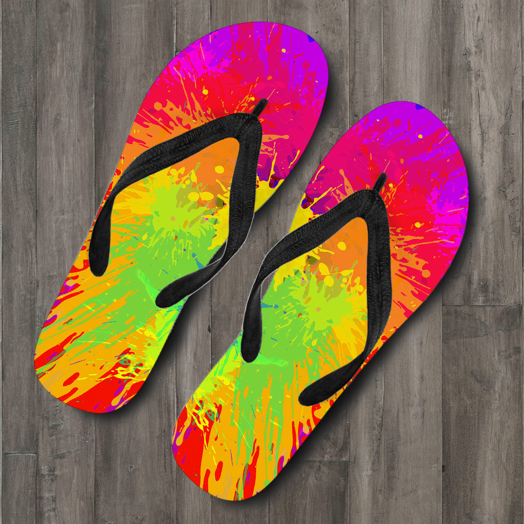 Colorful Paint Splatter Abstrcat Art Flip Flops