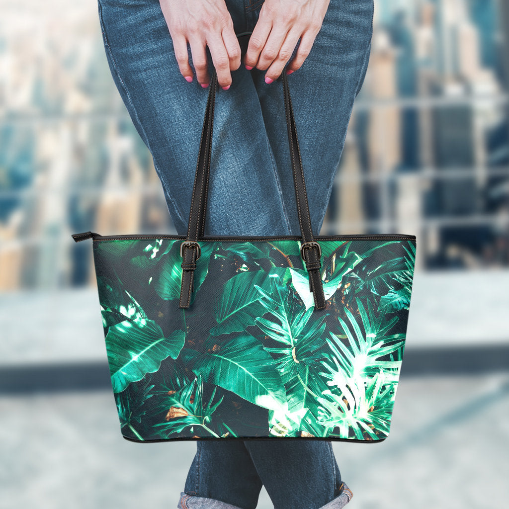 Green Leaves Leather Tote Bag