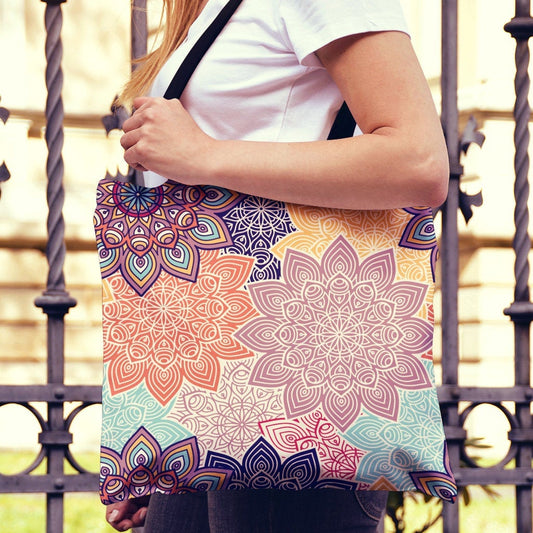 Colorful Floral Mandalas Canvas Tote Bag