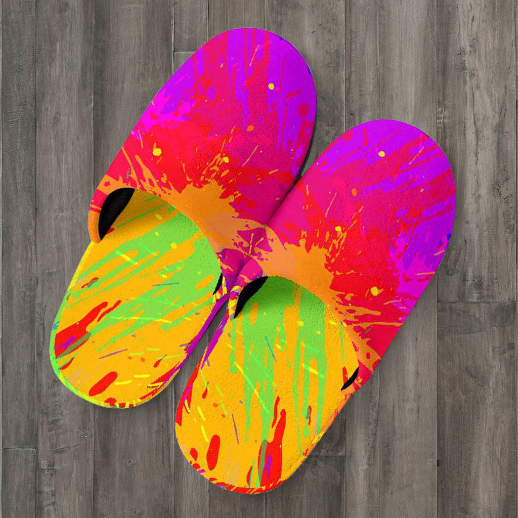 Colorful Paint Splatter Abstract Art Slippers