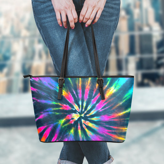 Colorful Neon Tie Dye Leather Tote Bag