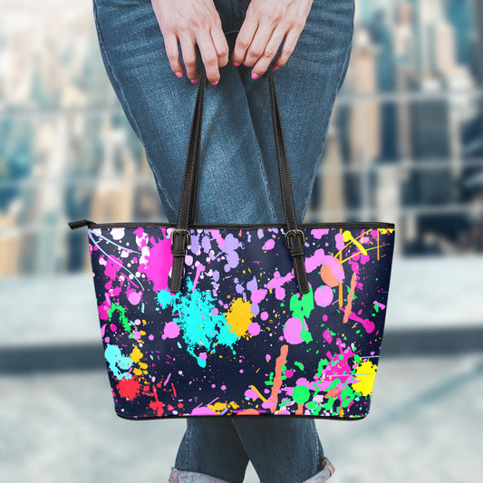 Colorful Paint Drip Abstract Art Leather Tote Bag