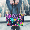 Colorful Paint Drip Abstract Art Leather Tote Bag