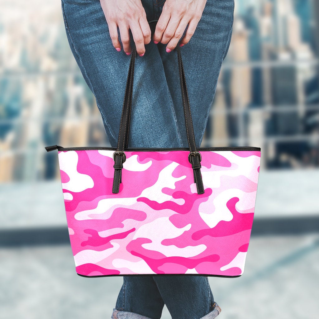 Pink Camouflage Leather Tote Bag