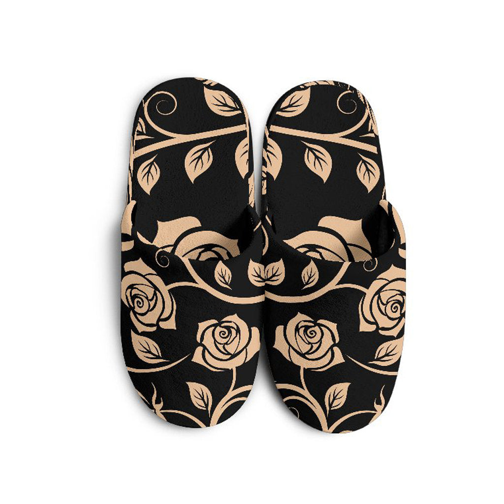 Tan Floral Decor Slippers