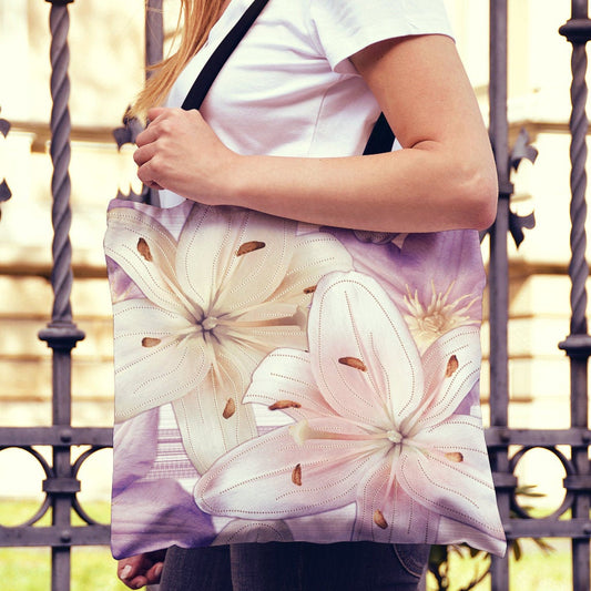 Pink Purple Flowers Canvas Tote Bag