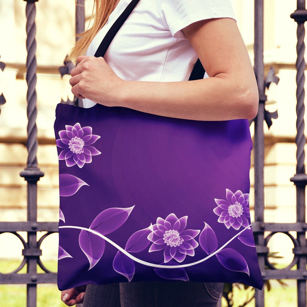 Purple Floral Canvas Tote Bag