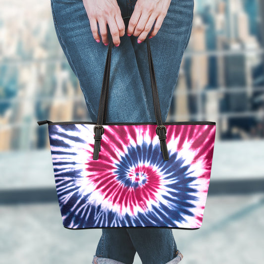 Red, White & Blue Tie Dye Leather Tote Bag