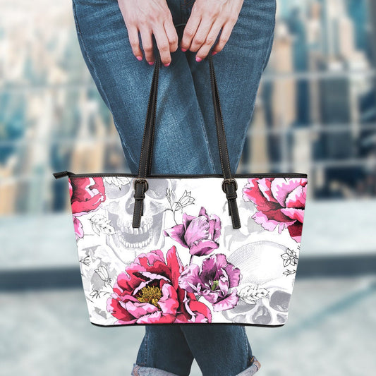 Skulls & Roses Leather Tote Bag