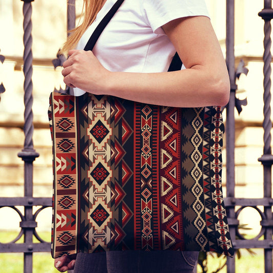 Red & Brown Boho Aztec Canvas Tote Bag