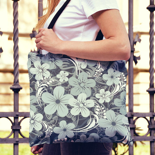 Teal Green Aloha Flowers Canvas Tote Bag