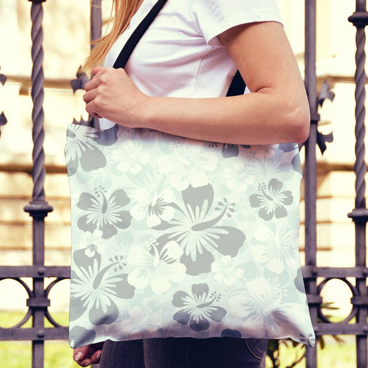 Teal Green Aloha Flowers Canvas Tote Bag