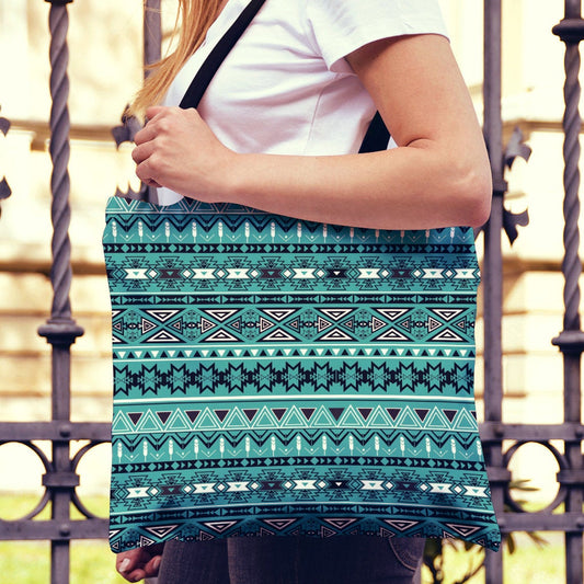 Teal Green Boho Aztec Canvas Tote Bag