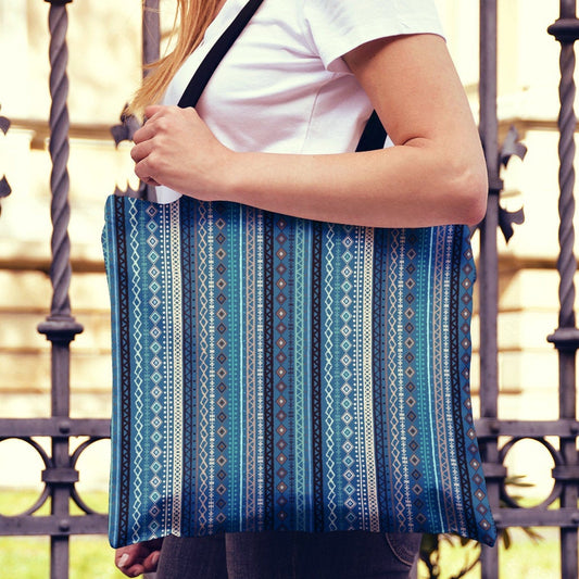 Teal Boho Stripes Decor Canvas Tote Bag