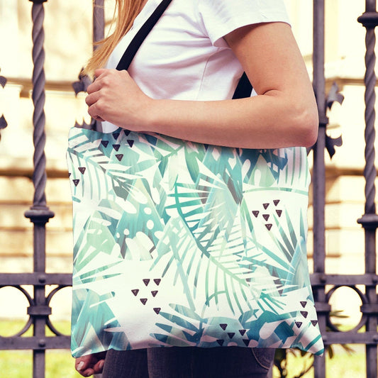 Teal Green Plants Canvas Tote Bag