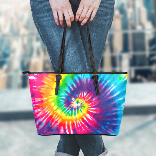 Colorful Tie Dye Spiral Leather Tote Bag
