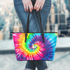 Colorful Tie Dye Spiral Leather Tote Bag