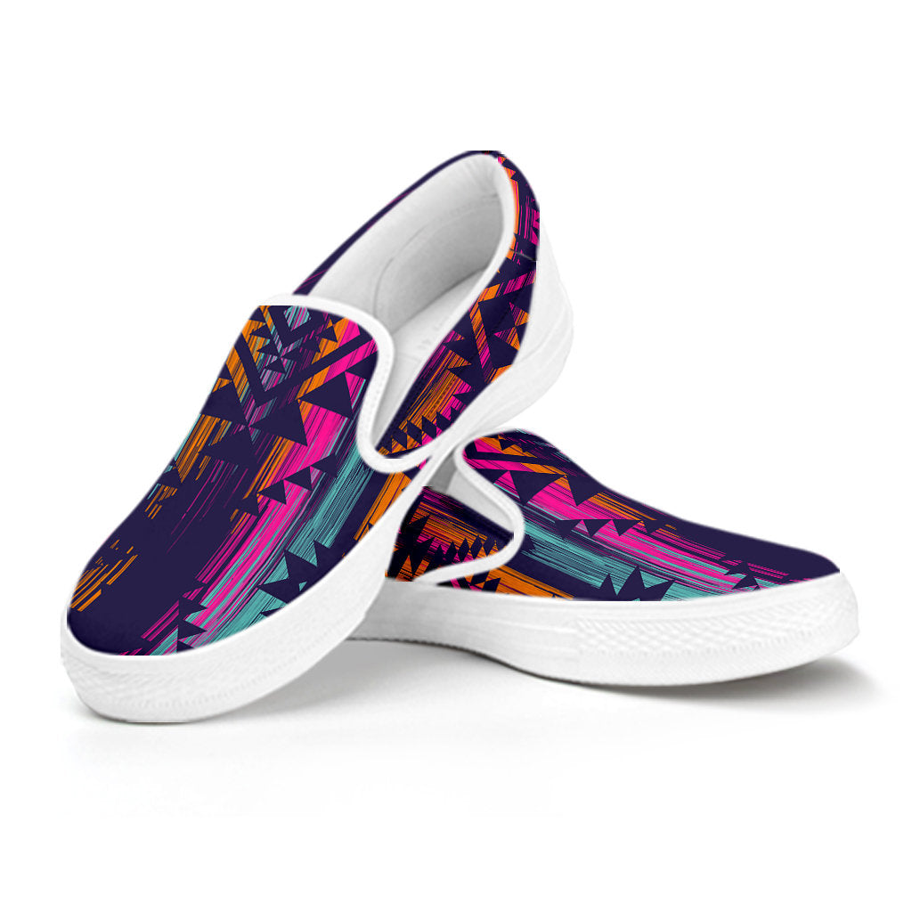 Colorful Boho Chic Bohemian Aztec Streaks Slip On Shoes