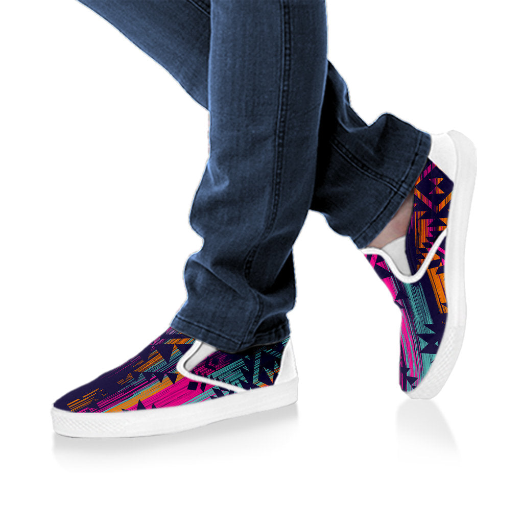 Colorful Boho Chic Bohemian Aztec Streaks Slip On Shoes
