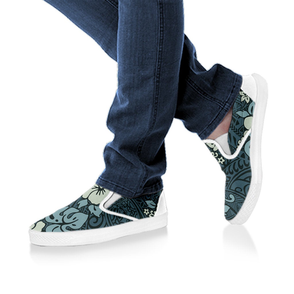 Green Floral Tribal Polynesian Slip On Shoes
