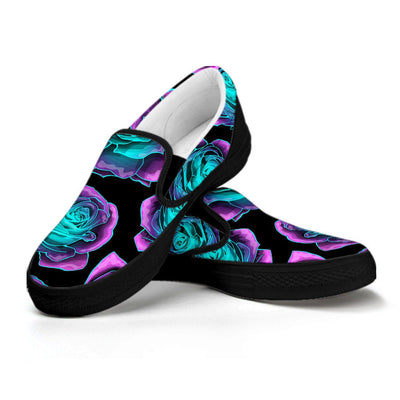 Neon Pink Roses Slip On Shoes