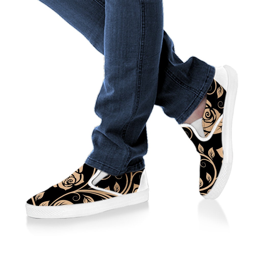 Tan Roses Decor Slip On Shoes