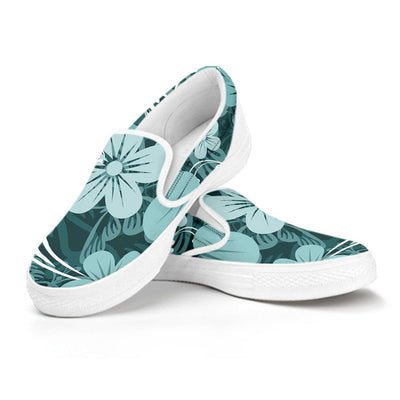 Teal Green Aloha Flowers Slip On Shoes