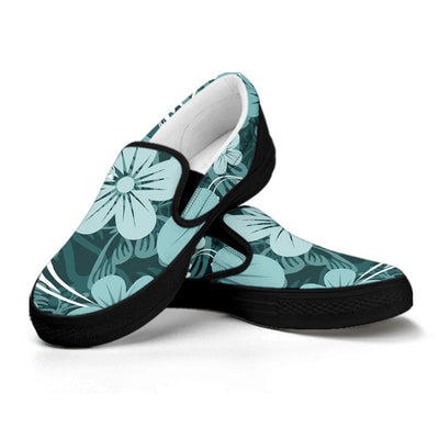 Teal Green Aloha Flowers Slip On Shoes