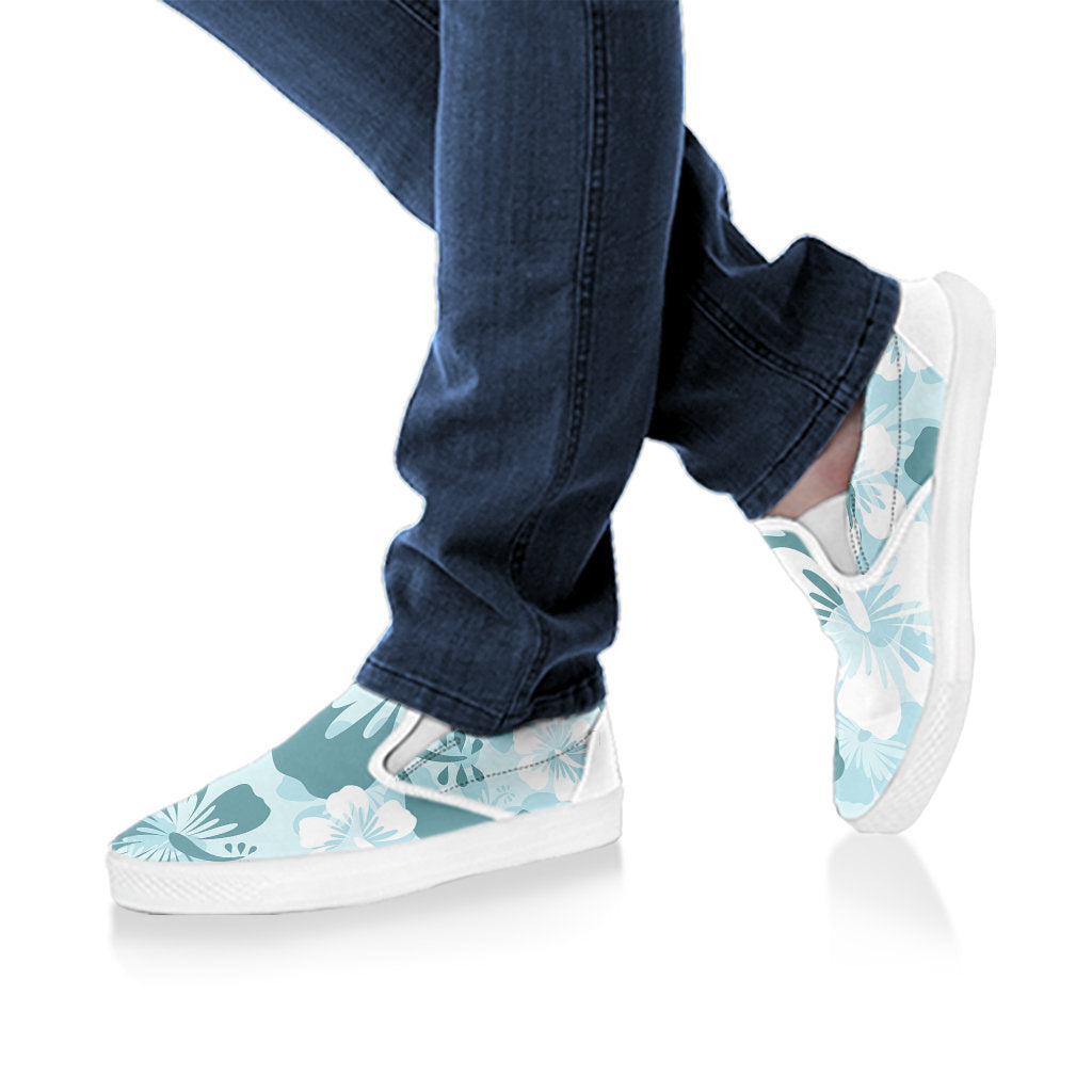 Teal Aloha Flowers Slip On Shoes